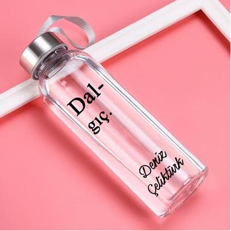 Kişiye Özel Dalgıç Cam Su Şişesi Matara (Kılıf Hediyeli)