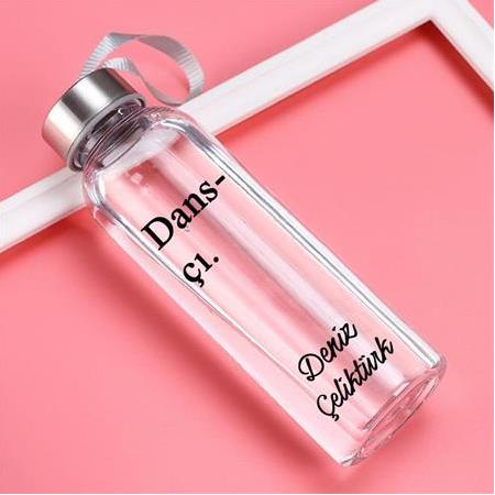 Kişiye Özel Dansçı Cam Su Şişesi Matara (Kılıf Hediyeli)