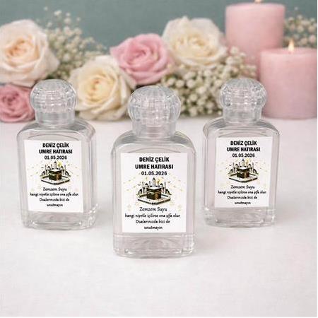 Şık Etiketli Hediyelik Zemzem Şişesi Umre Hediyeliği 50 cc Plastik Şişe (20 Adet)