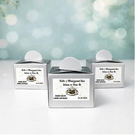 Şık Etiketli Hediyelik Hurma Kutusu Umre Hediyeliği  (20 Adet)