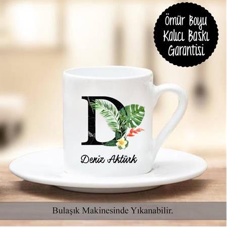 Kişiye Özel Harf Yaprak Tasarım Kahve Fincanı