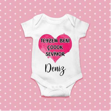 Kişiye Özel Teyzem Beni Çok Seviyor Kalp Tasarım Bebek Body Zıbın