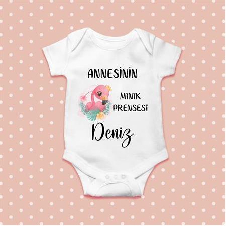 Kişiye Özel Annesinin Minik Prensesi Yazılı Flamingo Tasarım Bebek Body Zıbın