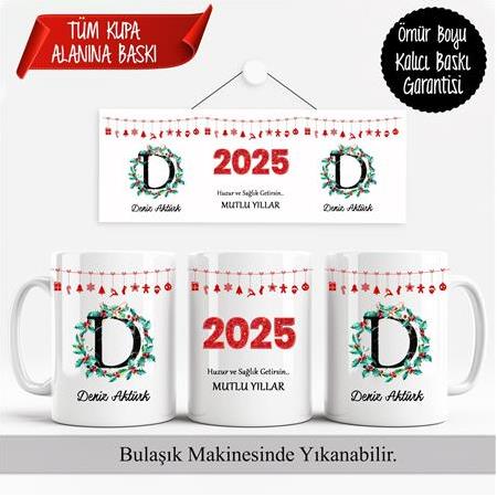 Kişiye Özel Yılbaşı Harf Tasarım İsme Özel Kupa Bardak